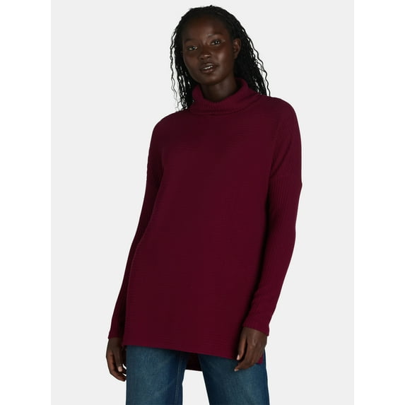 Time and Tru Women's Rib Roll Neck Tunic, Size S-XXXL
