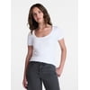 Time and Tru Women's Ribbed Scoop Neck Tee with Sh