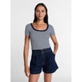 thumbnail image 1 of Time and Tru Women's Ribbed Scoop Neck Tee with Short Sleeves, Sizes XS-XXXL, 1 of 6