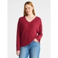 thumbnail image 1 of Time and Tru Women's Ribbed Hacci Knit V Neck Top with Long Sleeves, Sizes XS-XXXL, 1 of 5
