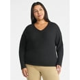 thumbnail image 1 of Time and Tru Women's Ribbed Hacci Knit V Neck Top with Long Sleeves, Sizes XS-XXXL, 1 of 1