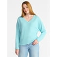 thumbnail image 1 of Time and Tru Women's Ribbed Hacci Knit V Neck Top with Long Sleeves, Sizes XS-XXXL, 1 of 5