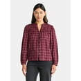 thumbnail image 1 of Time and Tru Women's Ruched Yoke Blouse with Long Sleeves, Sizes XS-XXXL, 1 of 5