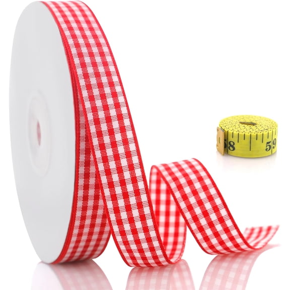 TT-Red and White Gingham Ribbon: 5/8 Inch 25 Yards for Crafts Gift Wrapping