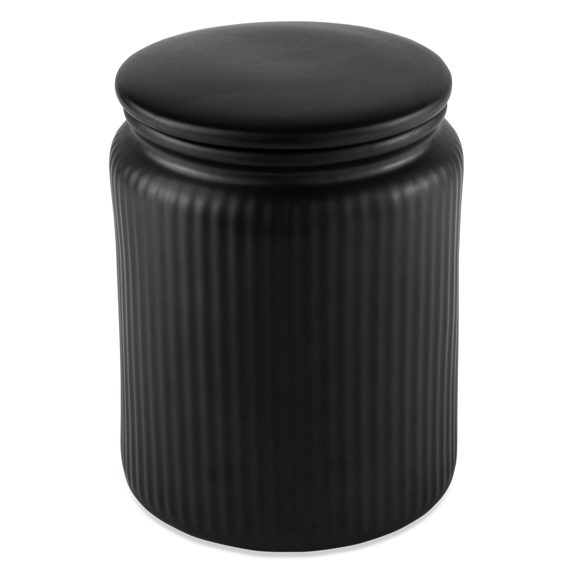 Thyme & Table Large (1.9 L) Ceramic Ribbed Kitchen Organization Jar, Black