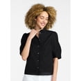 thumbnail image 1 of Time and Tru Women's Cotton Scalloped Edge Blouse with Short Sleeves, Sizes XS-XXXL, 1 of 6