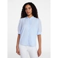 thumbnail image 1 of Time and Tru Women's Cotton Scalloped Edge Blouse with Short Sleeves, Sizes XS-XXXL, 1 of 5