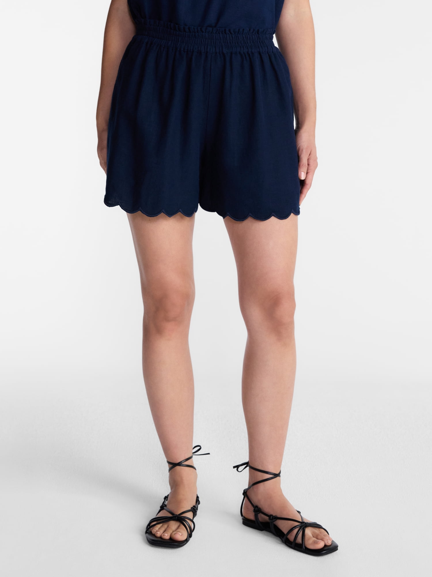 Time and Tru Women's Linen Blend Shorts with Scalloped Hem, Sizes XS-XXXL