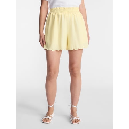 Time and Tru Women's Linen Blend Shorts with Scalloped Hem, Sizes XS-XXXL