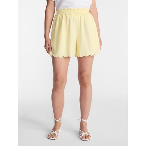 Women's Linen Blend Shorts with Scalloped Hem, Sizes XS-XXXL