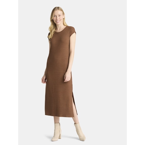 Time and Tru Women's Ribbed Column Dress with Short Sleeves, XS-XXXL