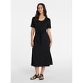 thumbnail image 1 of Time and Tru Women's Cotton Tie Front Midi Dress with Short Sleeves, Sizes XS-XXXL, 1 of 5