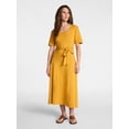 thumbnail image 1 of Time and Tru Women's Cotton Tie Front Midi Dress with Short Sleeves, Sizes XS-XXXL, 1 of 5