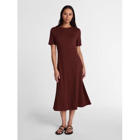 Time and Tru Women's and Women's Plus Seamed Cotton Midi Dress, Sizes XS-4X