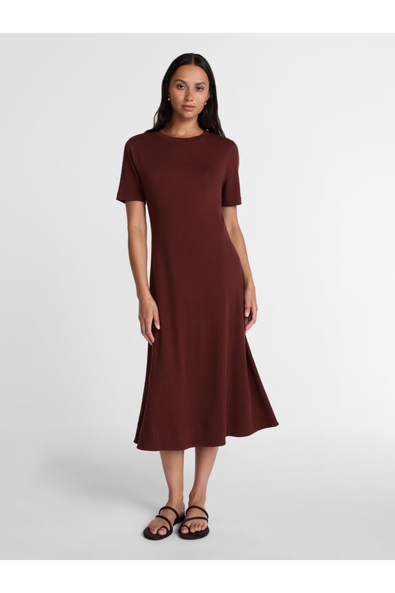 Women's and Women's Plus Seamed Cotton Midi Dress, Sizes XS-4X