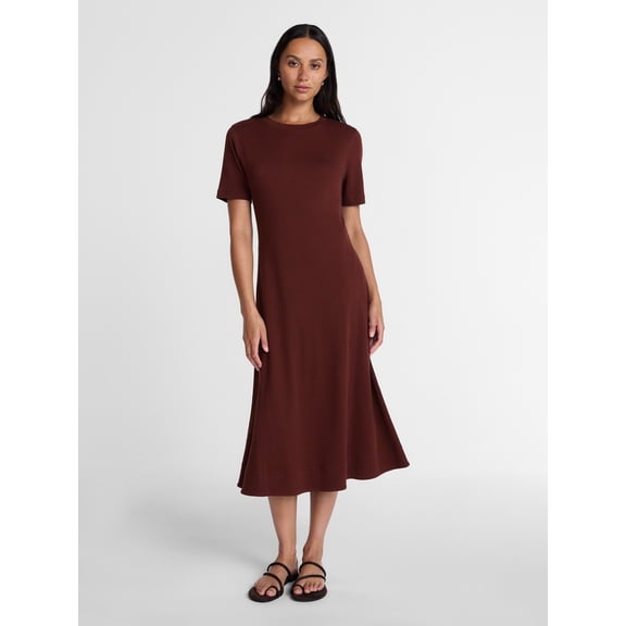 Time and Tru Women's and Women's Plus Seamed Cotton Midi Dress, Sizes XS-4X