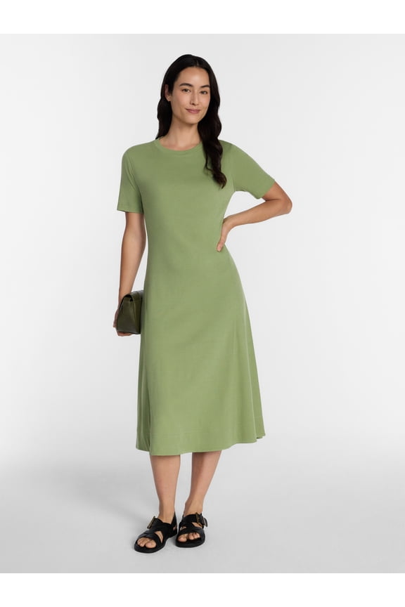 Women's and Women's Plus Seamed Cotton Midi Dress, Sizes XS-4X