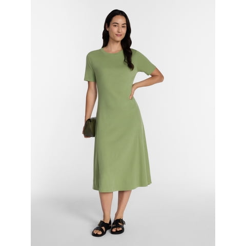 Women's and Women's Plus Seamed Cotton Midi Dress, Sizes XS-4X