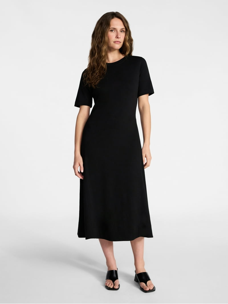Time and Tru Women's and Women's Plus Seamed Cotton Midi Dress, Sizes Xs-4x