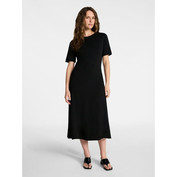 Time and Tru Women's and Women's Plus Seamed Cotton Midi Dress, Sizes XS-4X