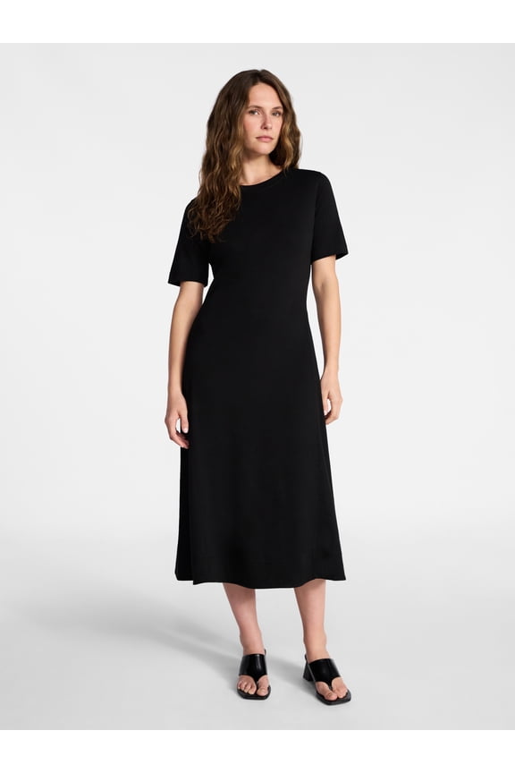 Women's and Women's Plus Seamed Cotton Midi Dress, Sizes XS-4X