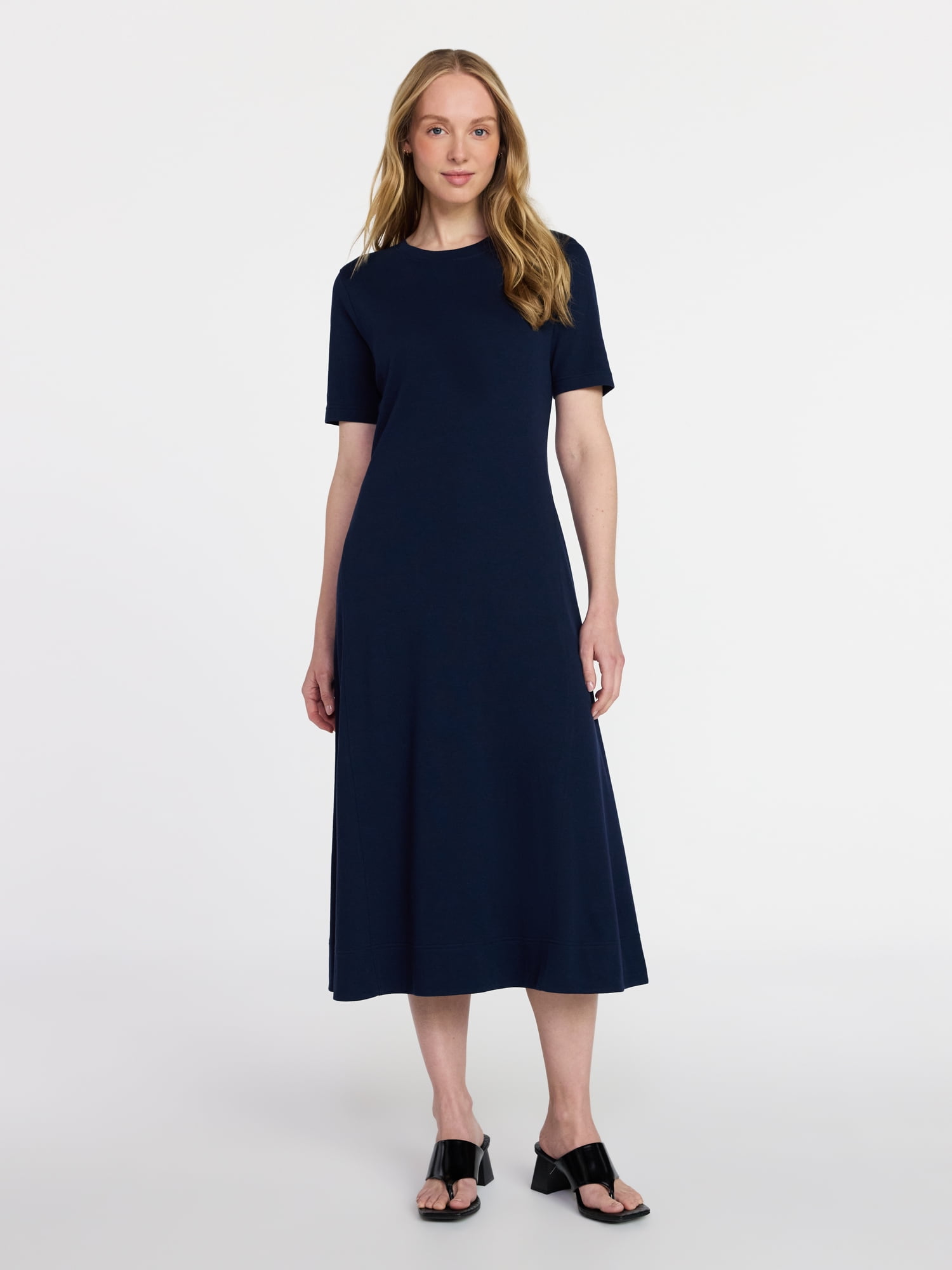 Time and Tru Women's and Women's Plus Seamed Cotton Midi Dress, Sizes XS-4X