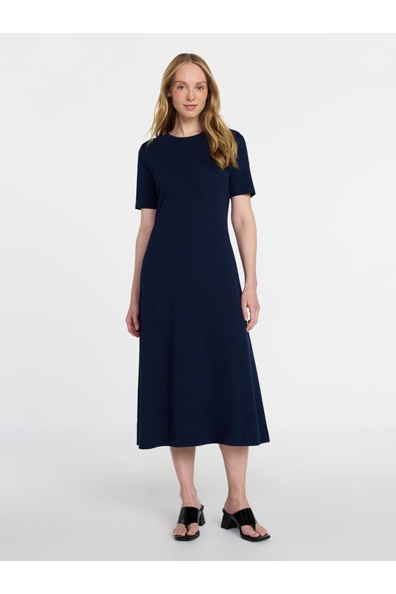 Women's and Women's Plus Seamed Cotton Midi Dress, Sizes XS-4X