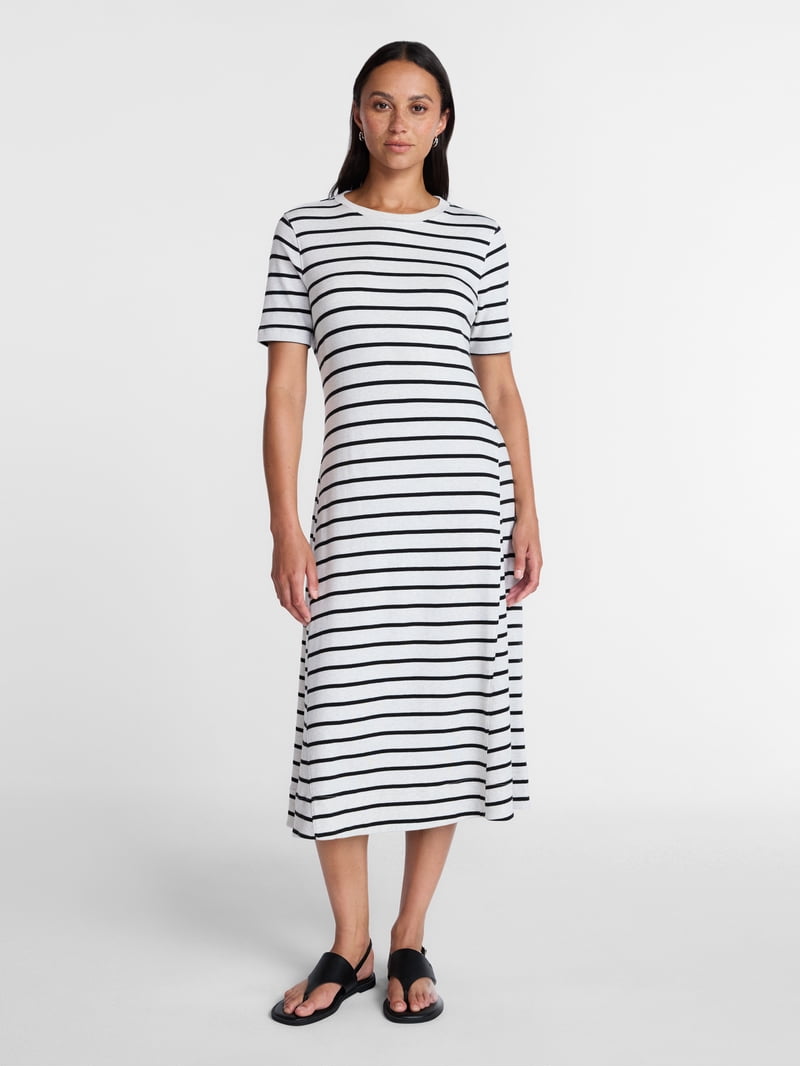 Time and Tru Women's and Women's Plus Seamed Cotton Midi Dress, Sizes Xs-4x, Size: 1XL, Beige