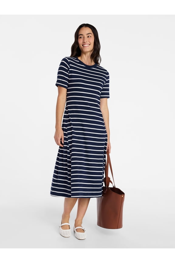 Women's Seamed Cotton Midi Dress, Sizes XS-XXXL