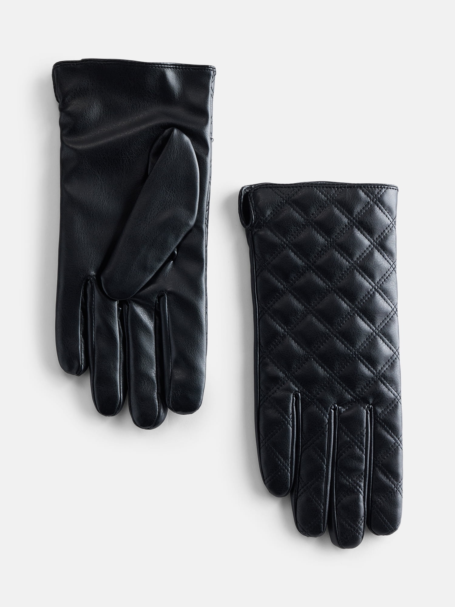 Time and Tru Women's Shiny Quilted Gloves, Black, Sizes S/M-L/XL