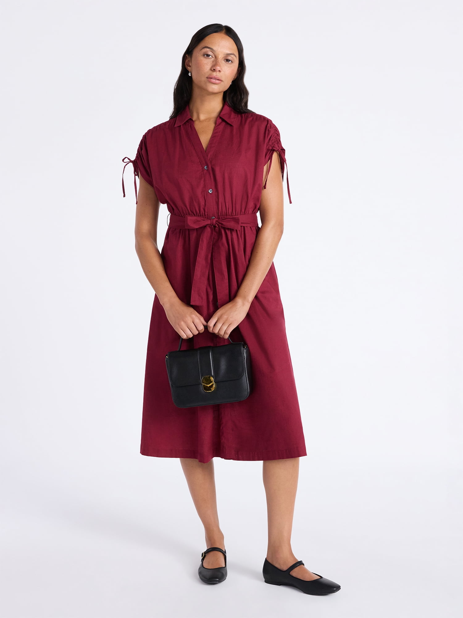 Time and Tru Women's Tie Front Button Down Shirt Dress, Sizes XS-XXXL