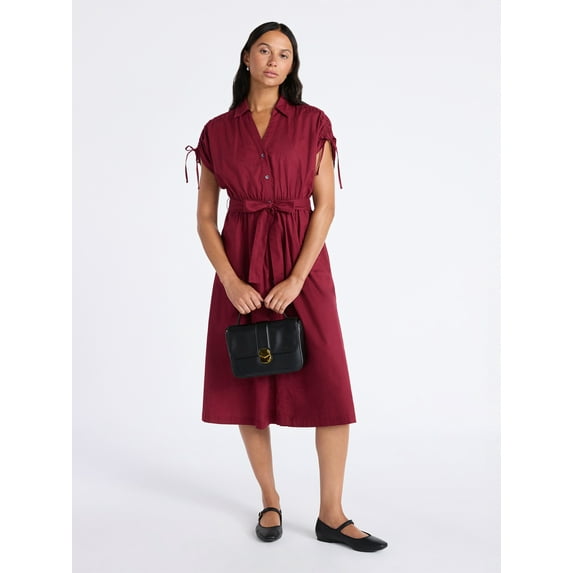 Time and Tru Women's Tie Front Button Down Shirt Dress, Sizes XS-XXXL