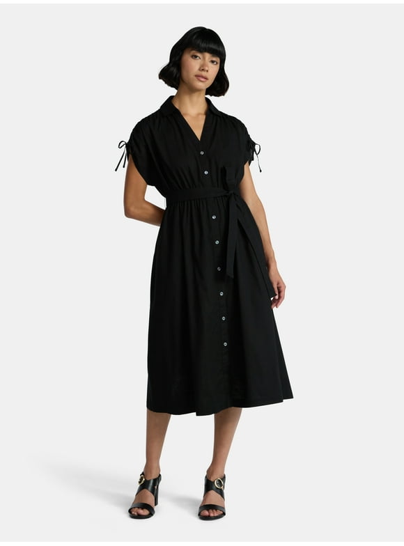 Women's Tie Front Button Down Shirt Dress, Sizes XS-XXXL