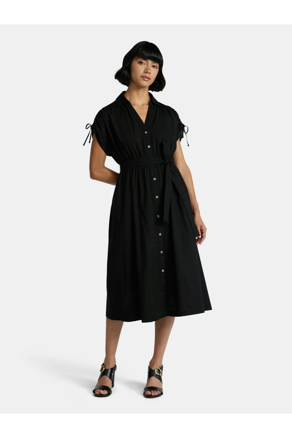 Women's Tie Front Button Down Shirt Dress, Sizes XS-XXXL