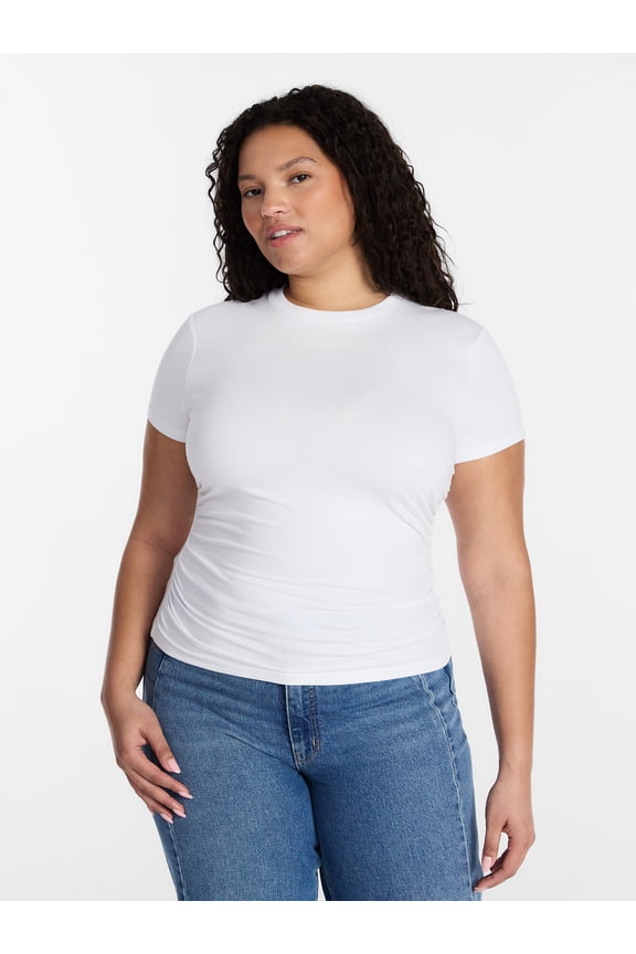 Women’s Ruched Tee with Short Sleeves, Sizes XS-XXXL