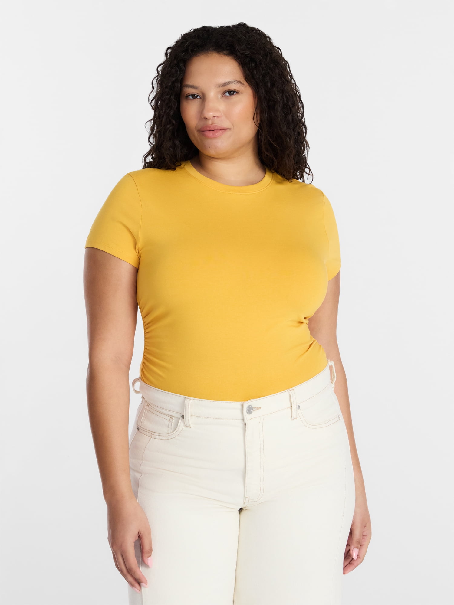 Time and Tru Women's Ruched Tee with Short Sleeves, Sizes XS-XXXL