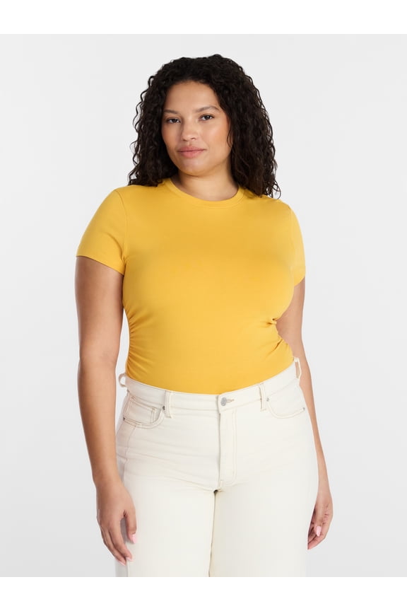 Women’s Ruched Tee with Short Sleeves, Sizes XS-XXXL