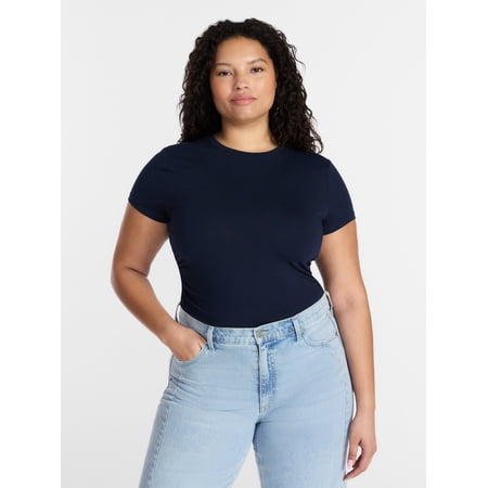Time and Tru Women's Ruched Tee with Short Sleeves, Sizes XS-XXXL