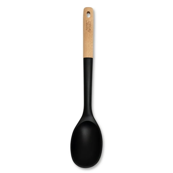 Thyme & Table Silicone Wooden Handled Spoon - Black