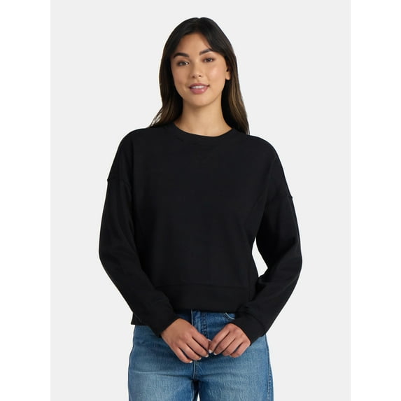 Time and Tru Women’s Ribbed Panel Sweatshirt with Long Sleeves, Sizes XS-XXXL