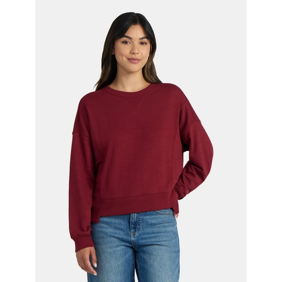 Time and Tru Women’s Ribbed Panel Sweatshirt with Long Sleeves, Sizes XS-XXXL