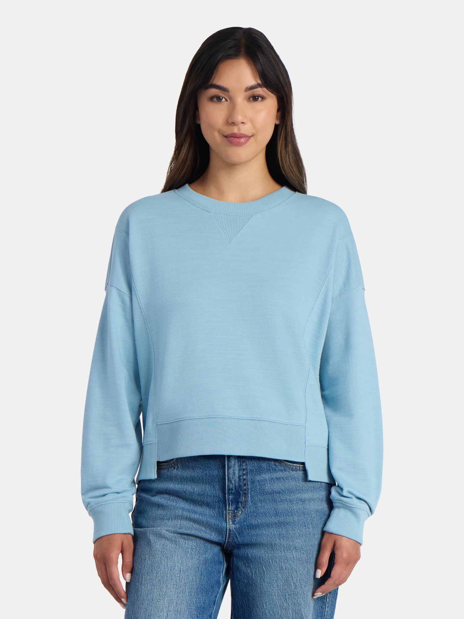 Time and Tru Women’s Ribbed Panel Sweatshirt with Long Sleeves, Sizes XS-XXXL