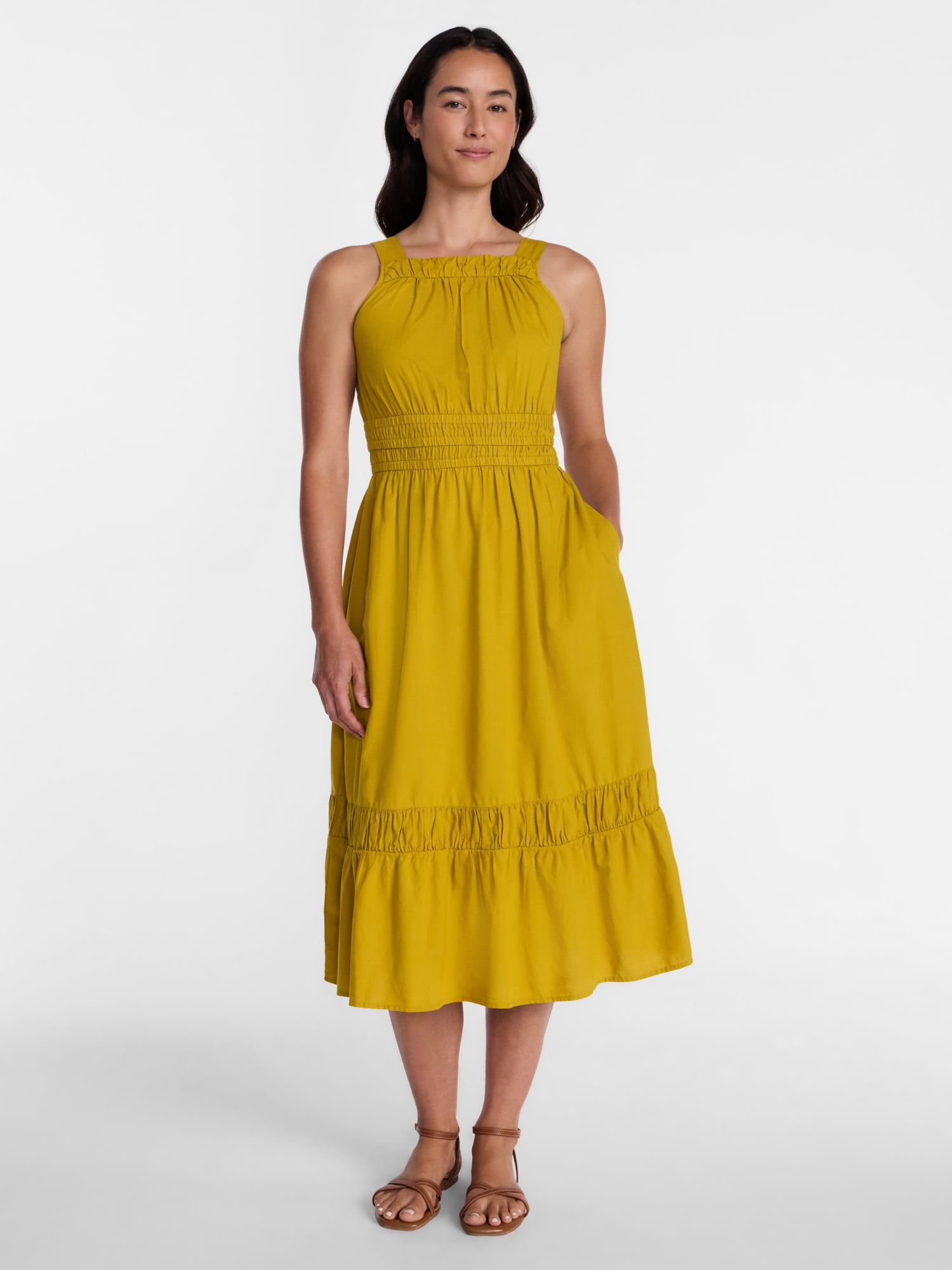 Time and Tru Women's and Women's Plus Smocked Sleeveless Midi Dress, Sizes XS-4X