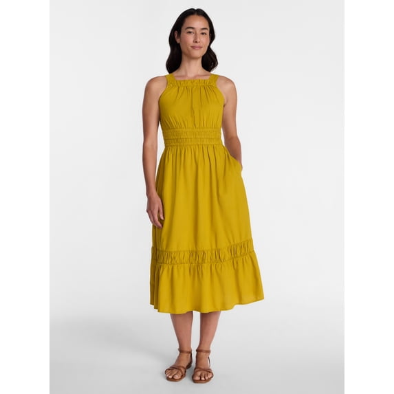 Time and Tru Women's and Women's Plus Smocked Sleeveless Midi Dress, Sizes XS-4X