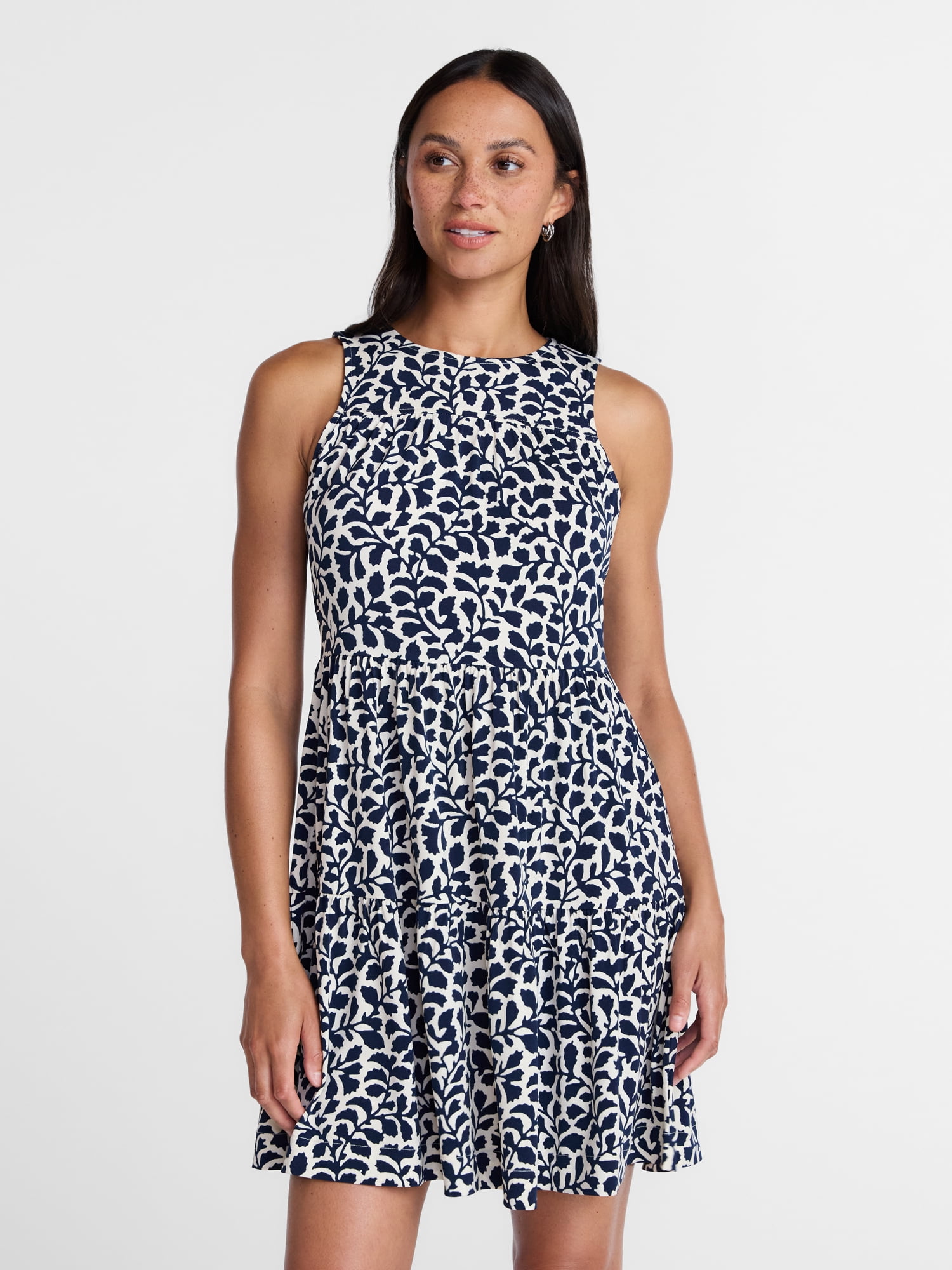 Time and Tru Women's and Women's Plus Sleeveless Tiered Mini Dress, Sizes XS-4X