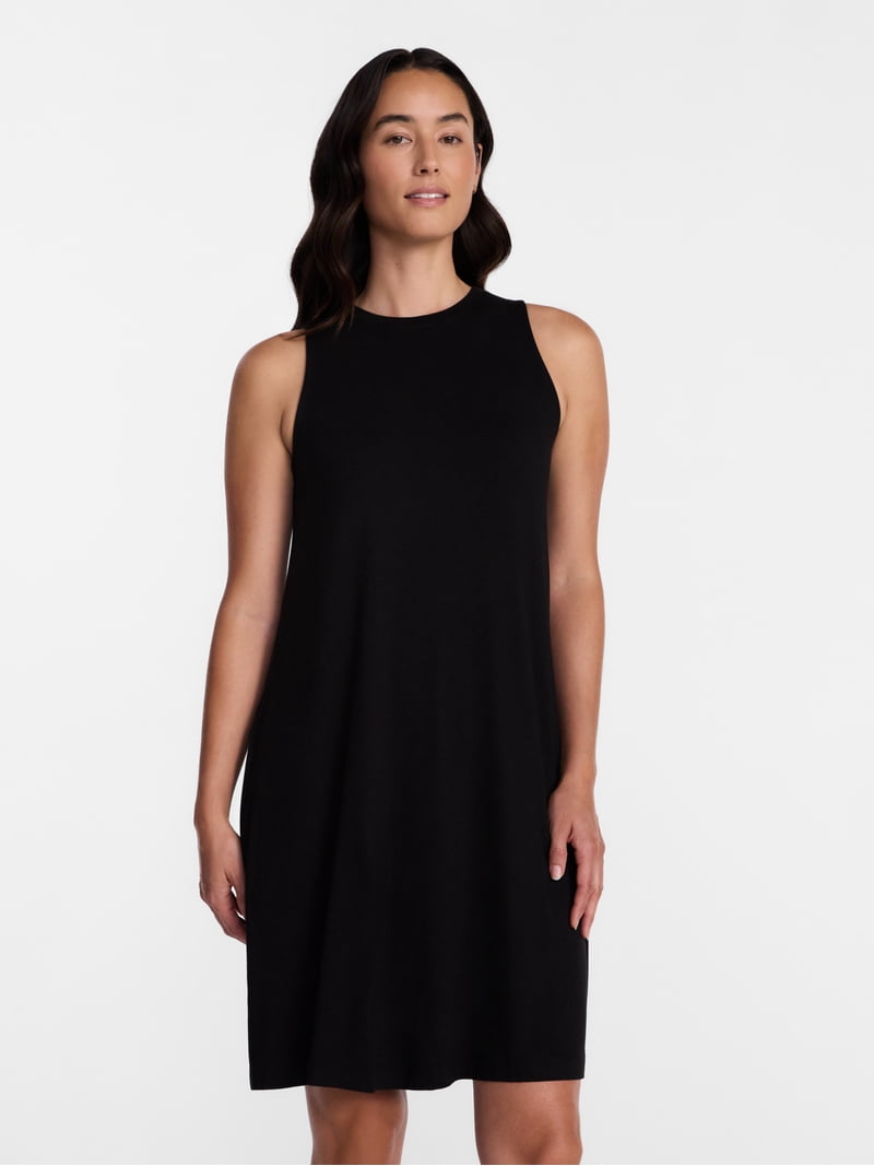 black knitted swing dress Bethany Merino Wool Ribbed Swing Dress