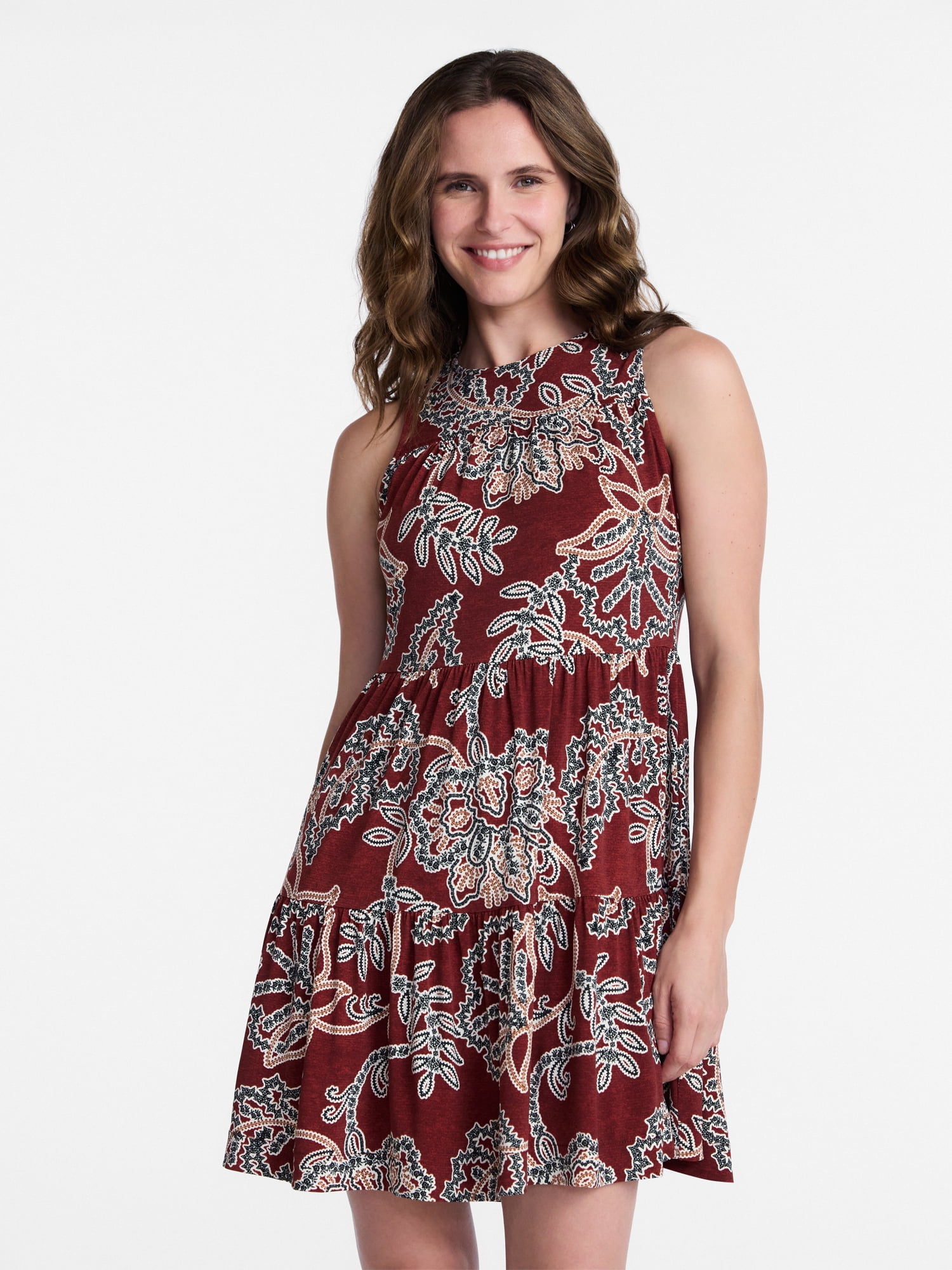 Time and Tru Women's and Women's Plus Sleeveless Tiered Mini Dress, Sizes XS-4X