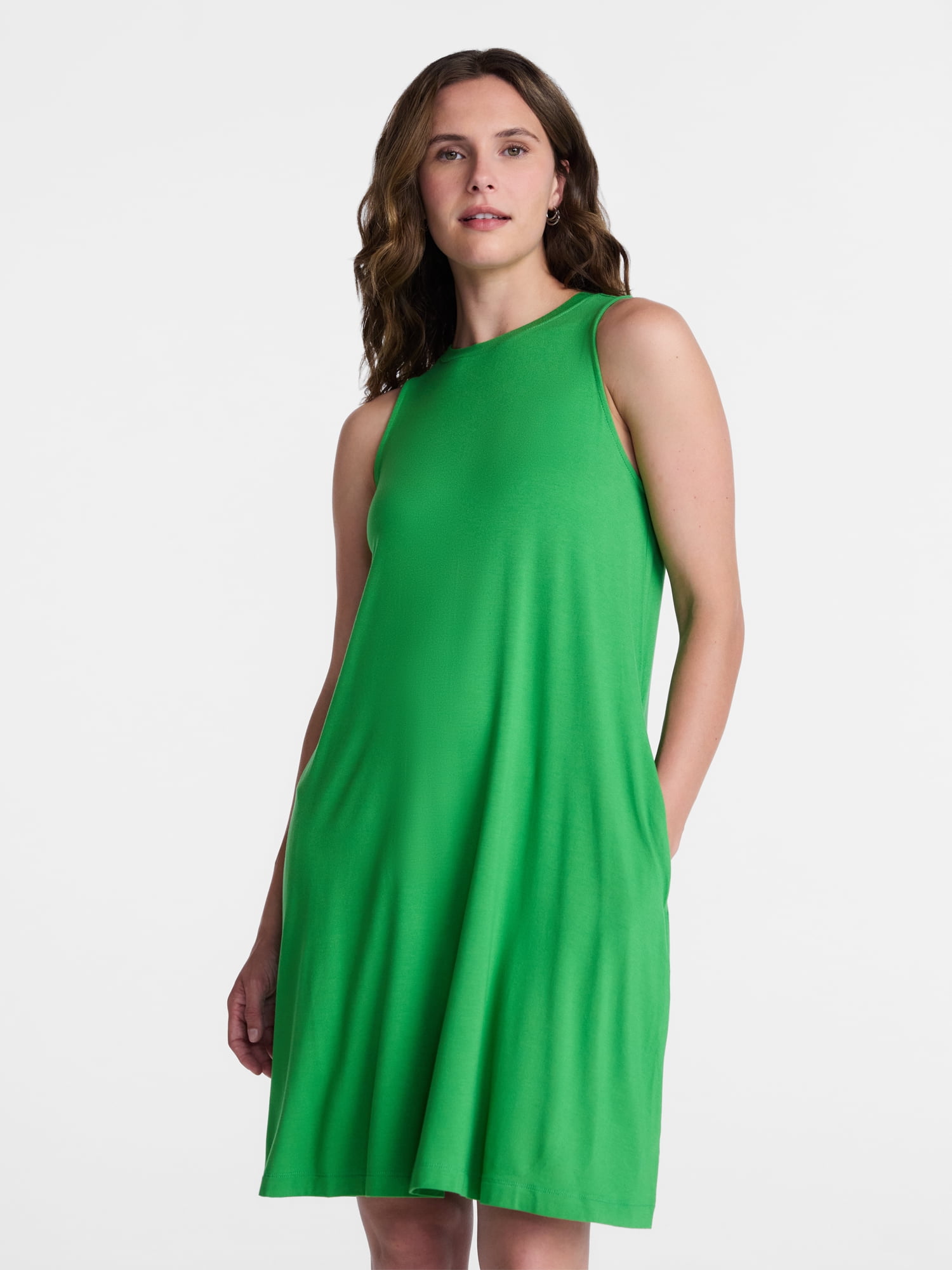 Time and Tru Women’s Sleeveless Knit Swing Dress, Sizes XS-XXXL