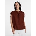 thumbnail image 1 of Time and Tru Women’s Linen-Blend Tunic Top with Ruched Sleeves, Sizes XS-XXXL, 1 of 6