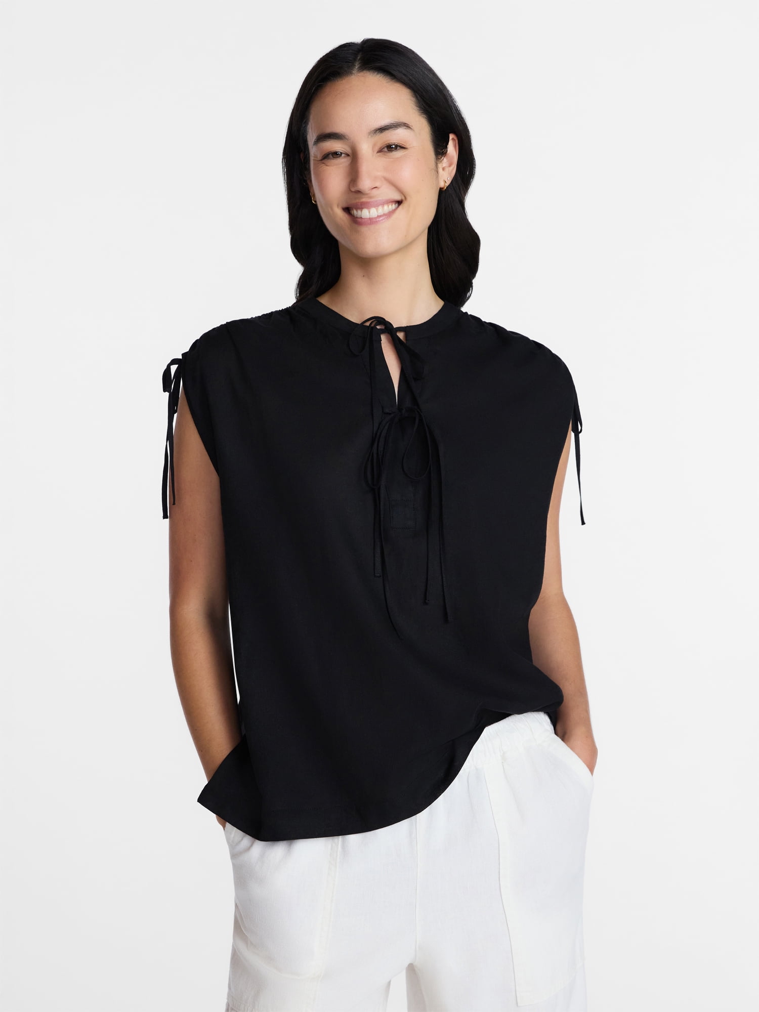 Time and Tru Women's Sleeveless Linen Tunic Top, Sizes XS-XXXL